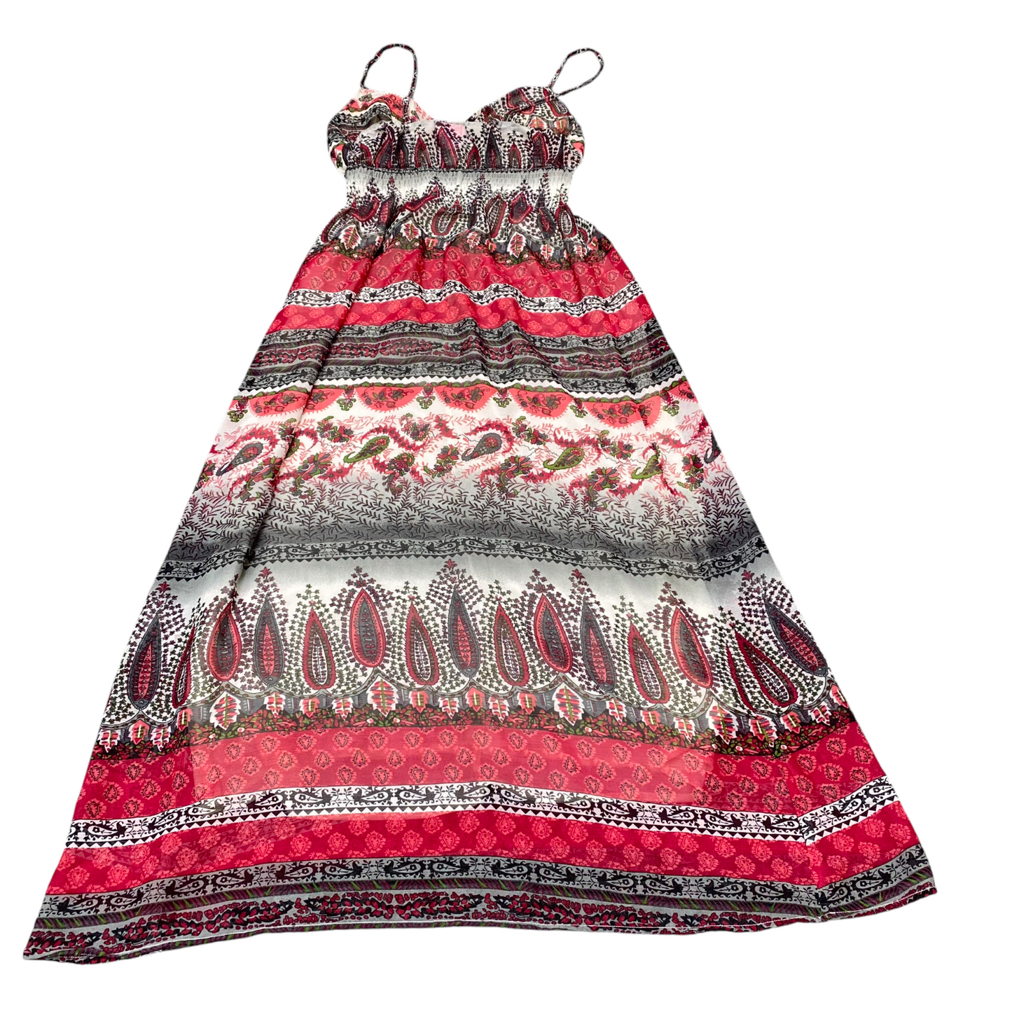 She's Cool A-Line Dress Womens S Multi Paisley Smocked Waist Sweetheart Neck