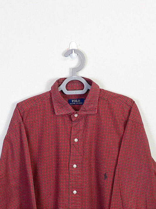 Ralph Lauren Shirt Mens LT Red Checkered Long Sleeve Small Grey Polo Pony Logo