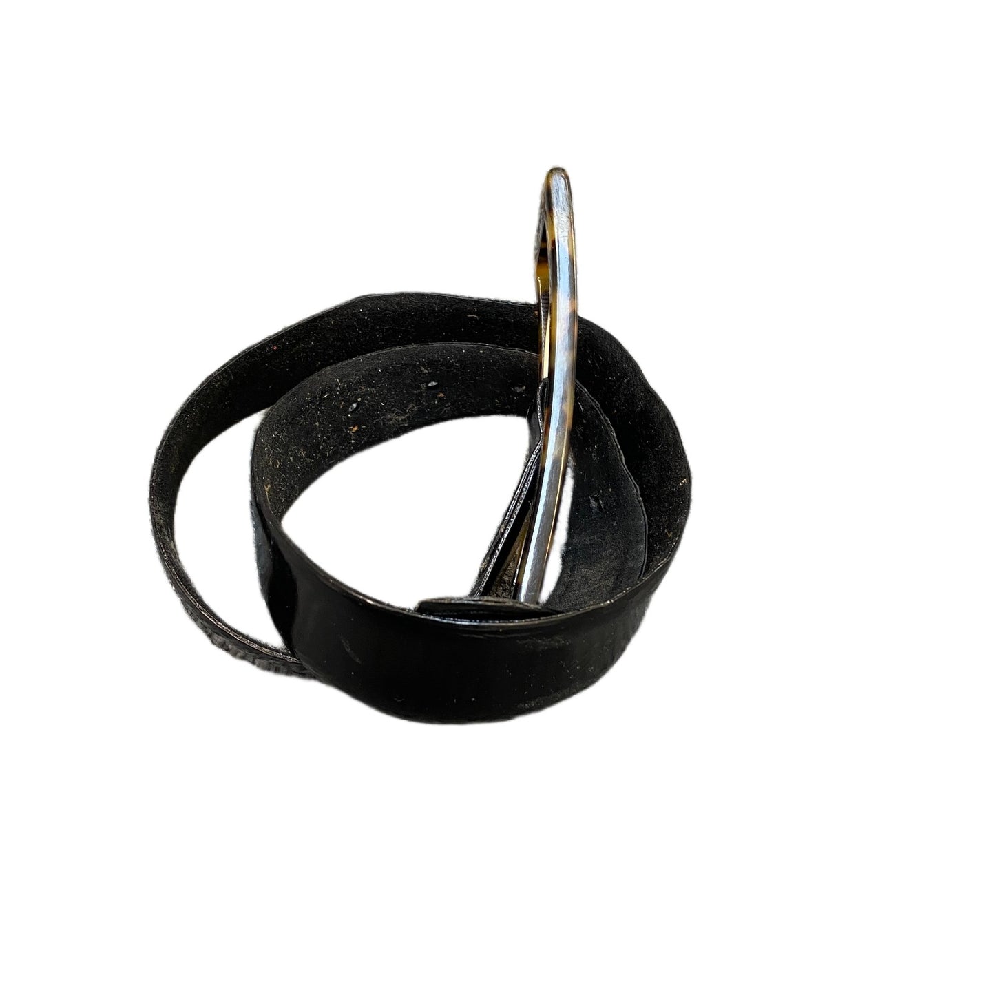 Rene Lezard Waist Belt Mens Black Leather Tortoise Shell Buckle 28.5 Inches