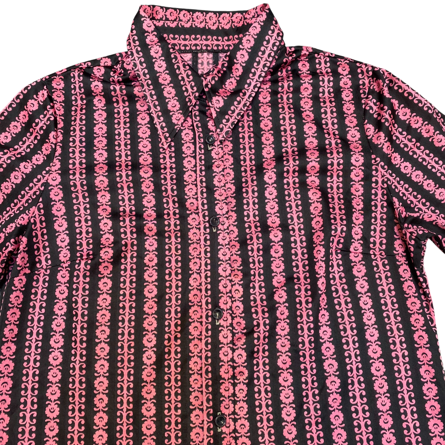 Womens Shirt Top S Black Pink Floral Casual Short Sleeve Collared Button Down