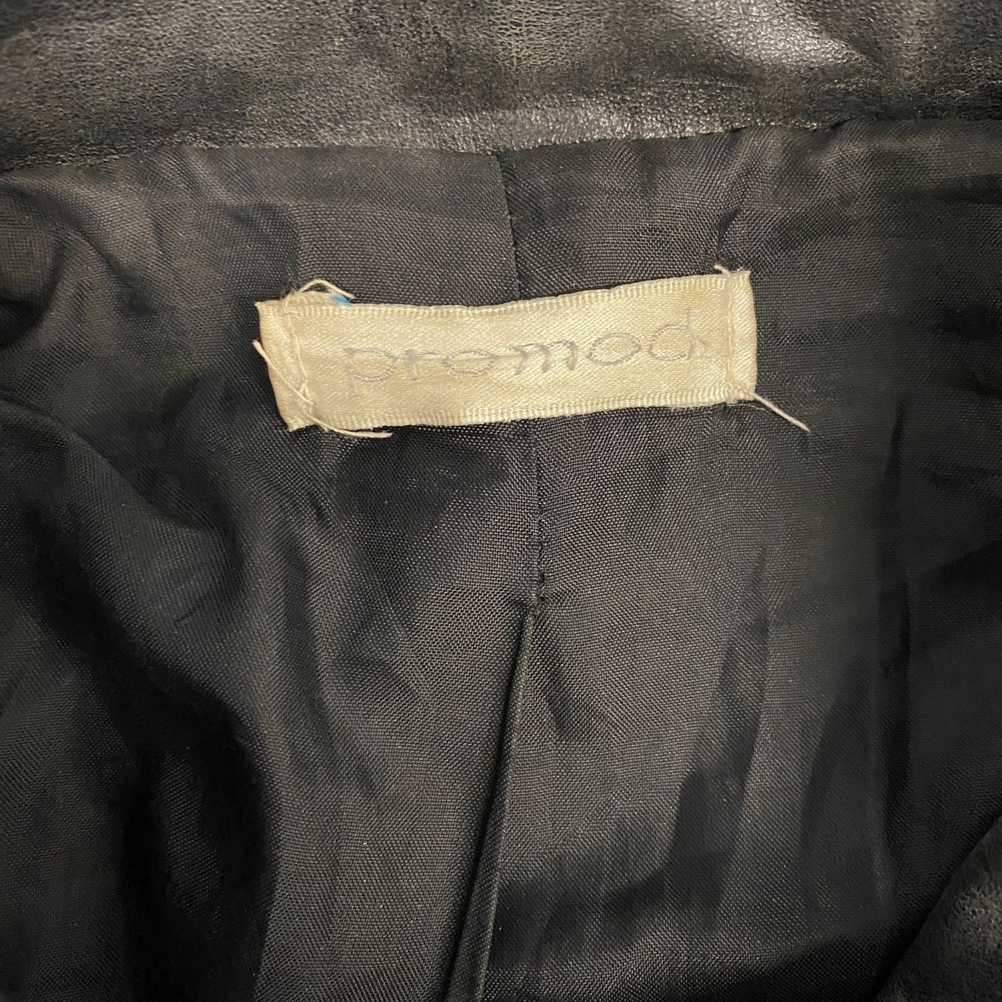 Promod Leather Blazer Jacket Womens M Black Long Sleeve Collared Button Front