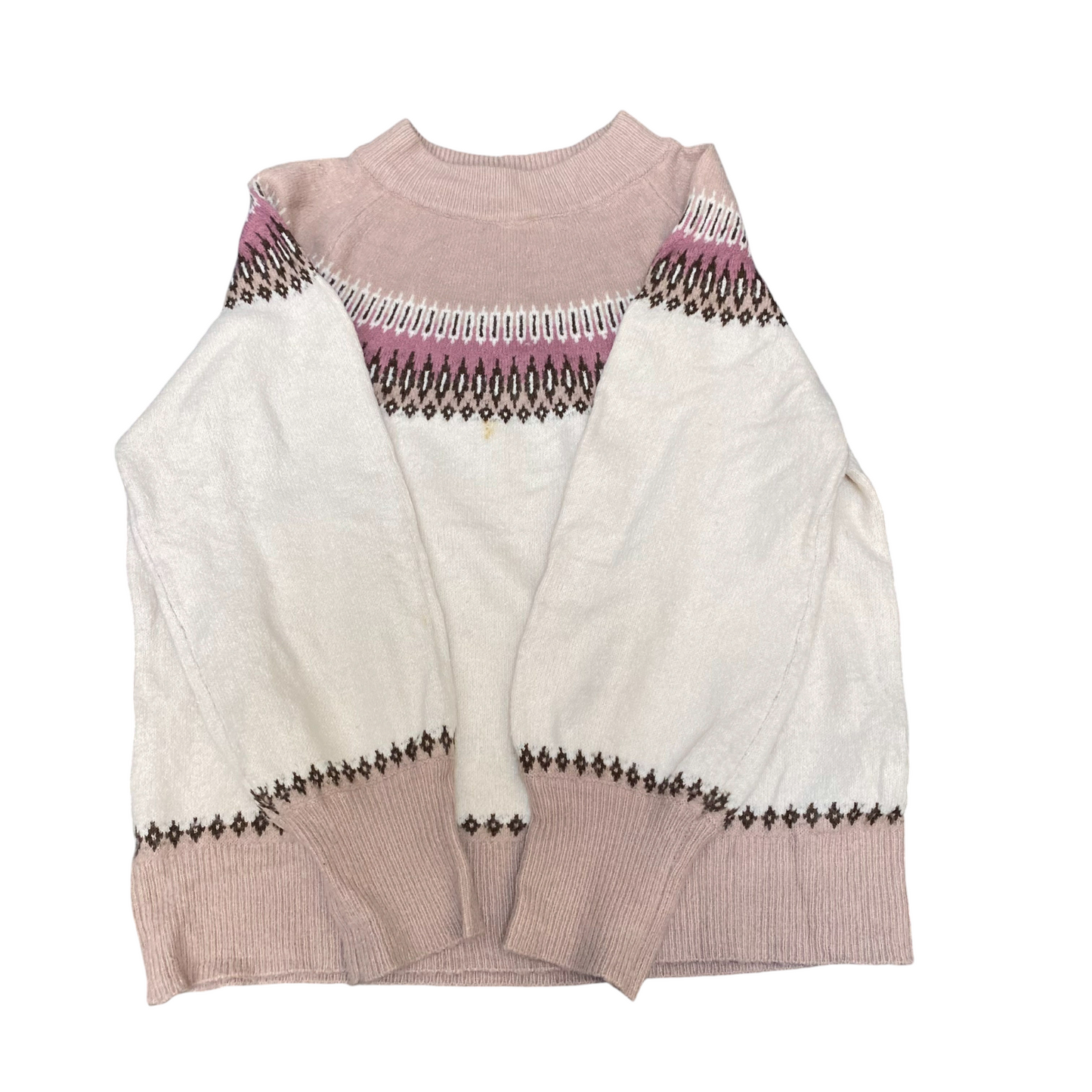 Esseme Jumper Womens Medium White Pink Fair Isle Nordic Knit Winter Holiday