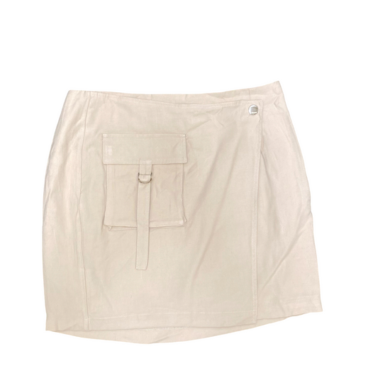 Blissy Blue Pencil Skirt Womens M Cream Solid Flat Front Pocket One Button