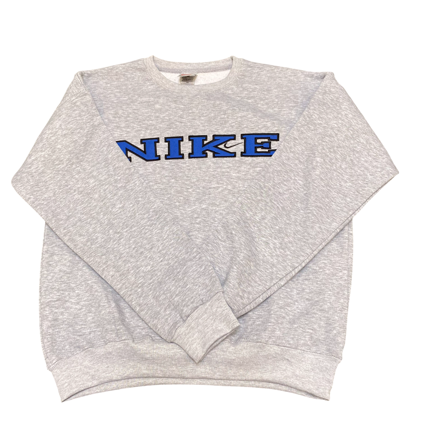 Nike Reworked Sweatshirt Mens Small Grey Embroidered Spellout Logo Crew Neck