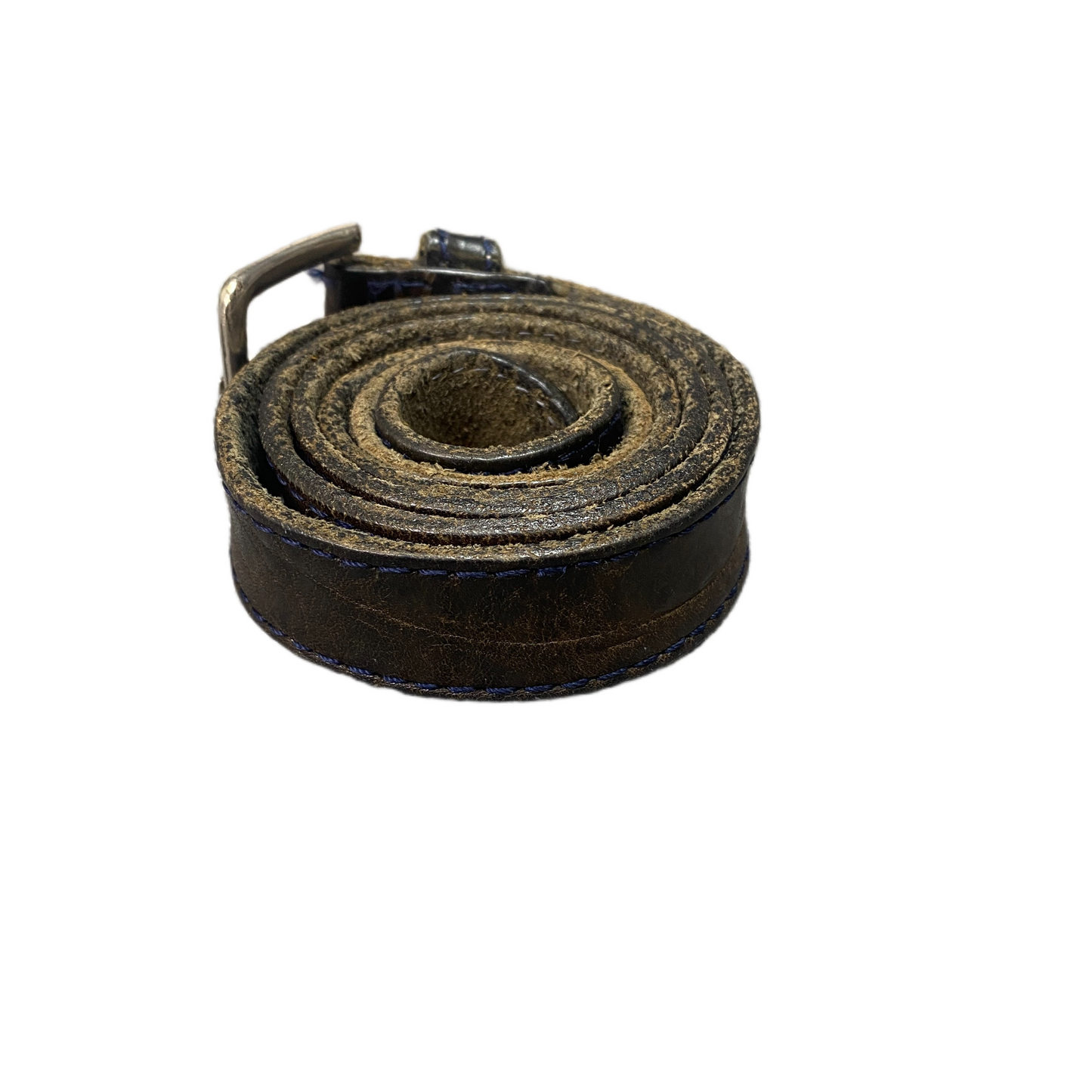 Waist Belt Mens Black Crocodile Leather Blue Stitching Silver Buckle 44 inches