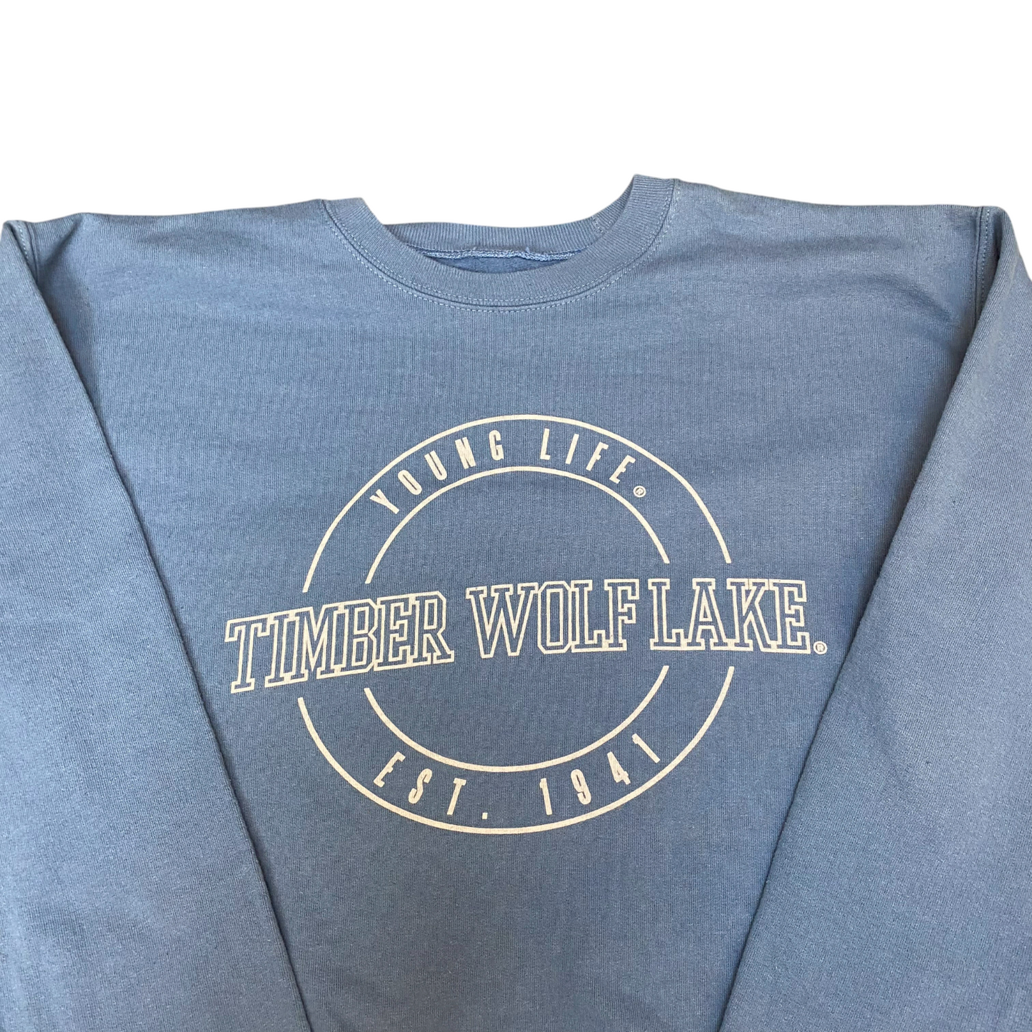 Hanes Sweatshirt Mens Small Blue Timber Wolf Lake Eco Smart Crew Neck Pullover