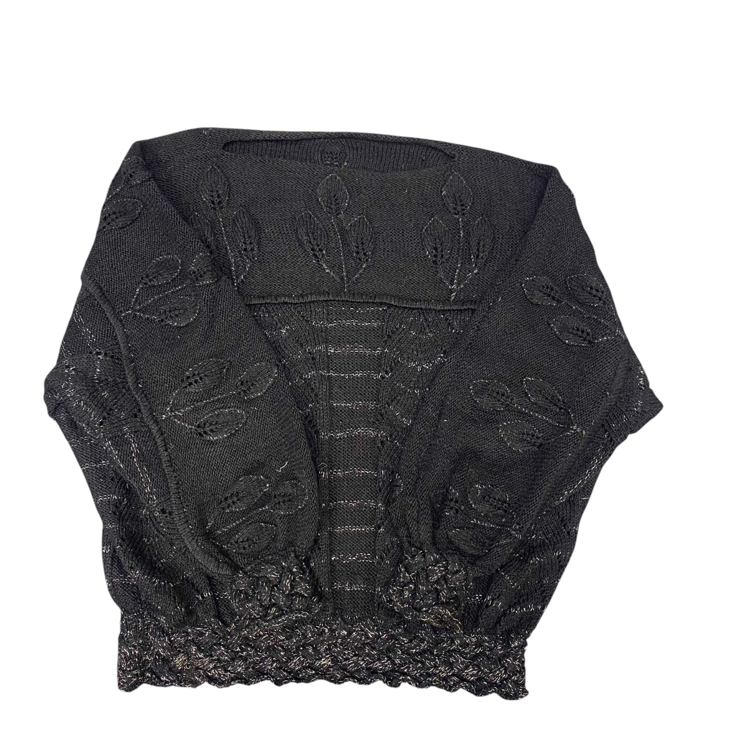 Womens Jumper XXL Black Knitted Floral Long Sleeve Crew Neck Loose Fit Pullover