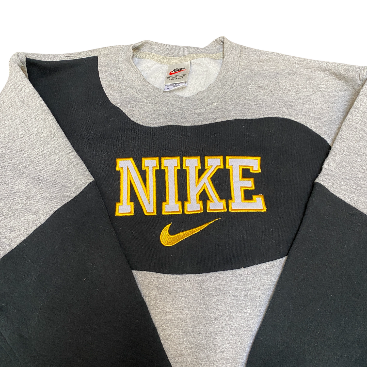 Nike Reworked Sweatshirt Mens M Grey Black Embroidered Spellout Logo Vintage Y2K