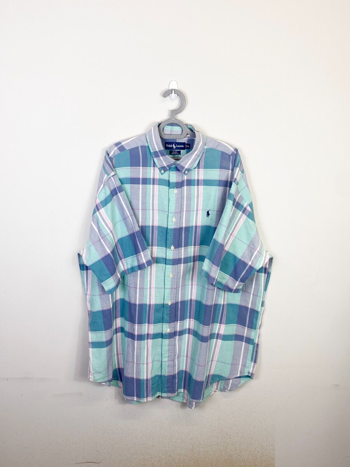 Ralph Lauren Shirt Mens XL Blue Plaid Blake Cotton Blue Small Polo Pony Logo