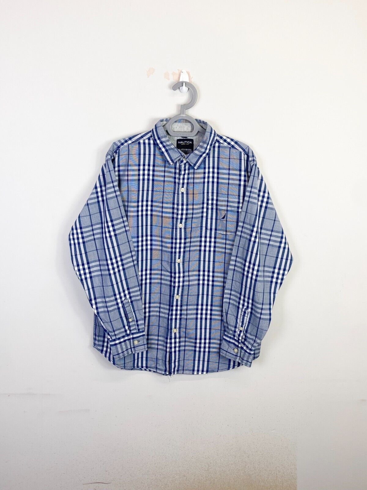 Nautica Shirt Mens XL Blue Plaid Cotton Long Sleeve Pocket Collared Button Down