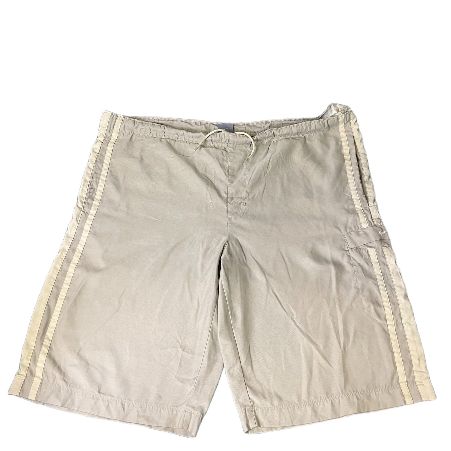 Vtg Nike Board Shorts Fits as Mens XL 44" Waist Tan Side Stripe Drawstring Y2K