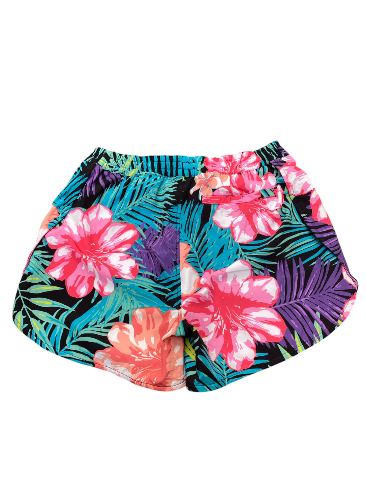 Running Shorts Womens Medium Multicoloured Hawaiian Floral Print Elastic Waist