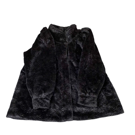 Julies Collection Faux Fur Jacket Womens L Black Lined Long Sleeve Button Front
