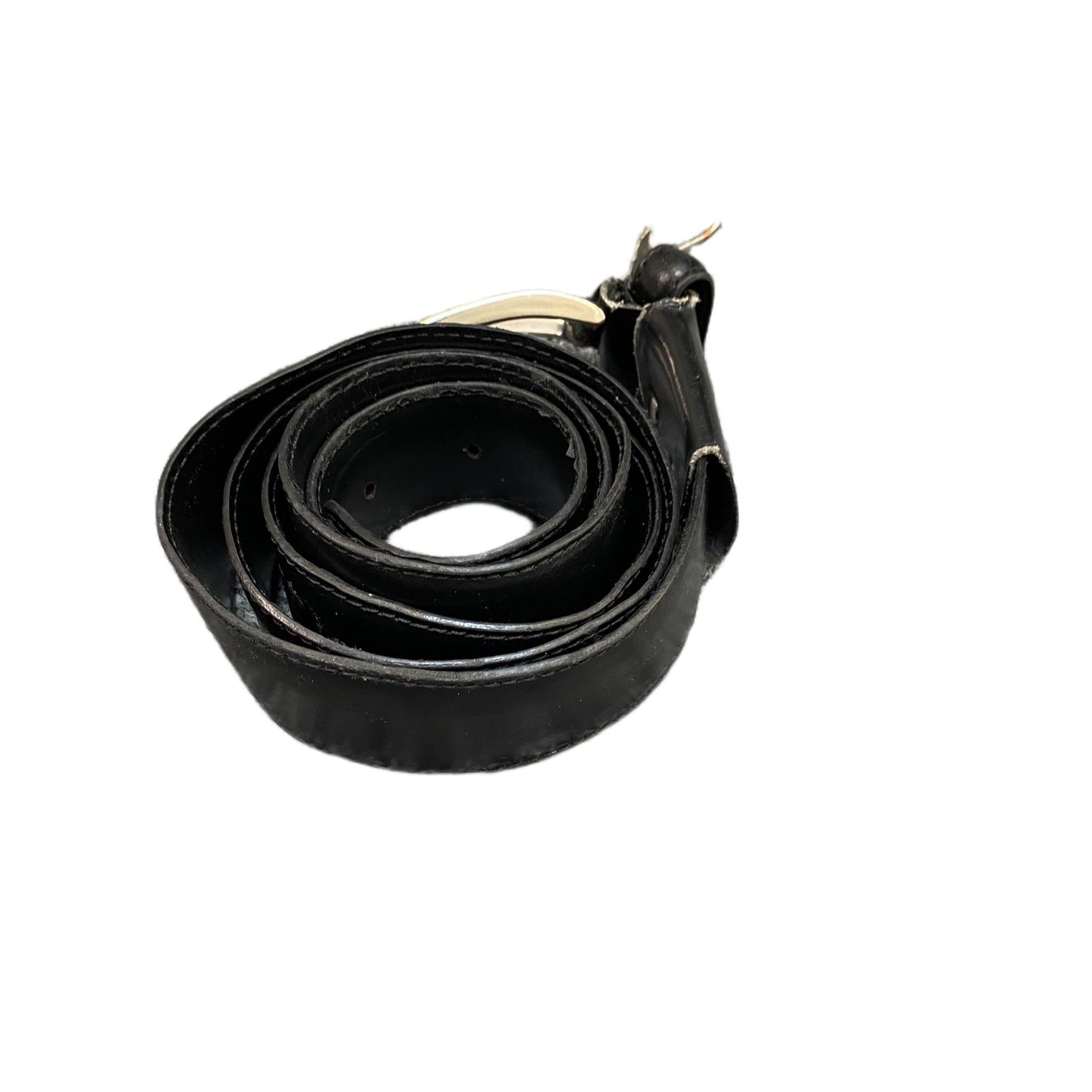 Waist Belt Mens Black Leather Adjustable Classic Silver Pin Buckle 46 Inches