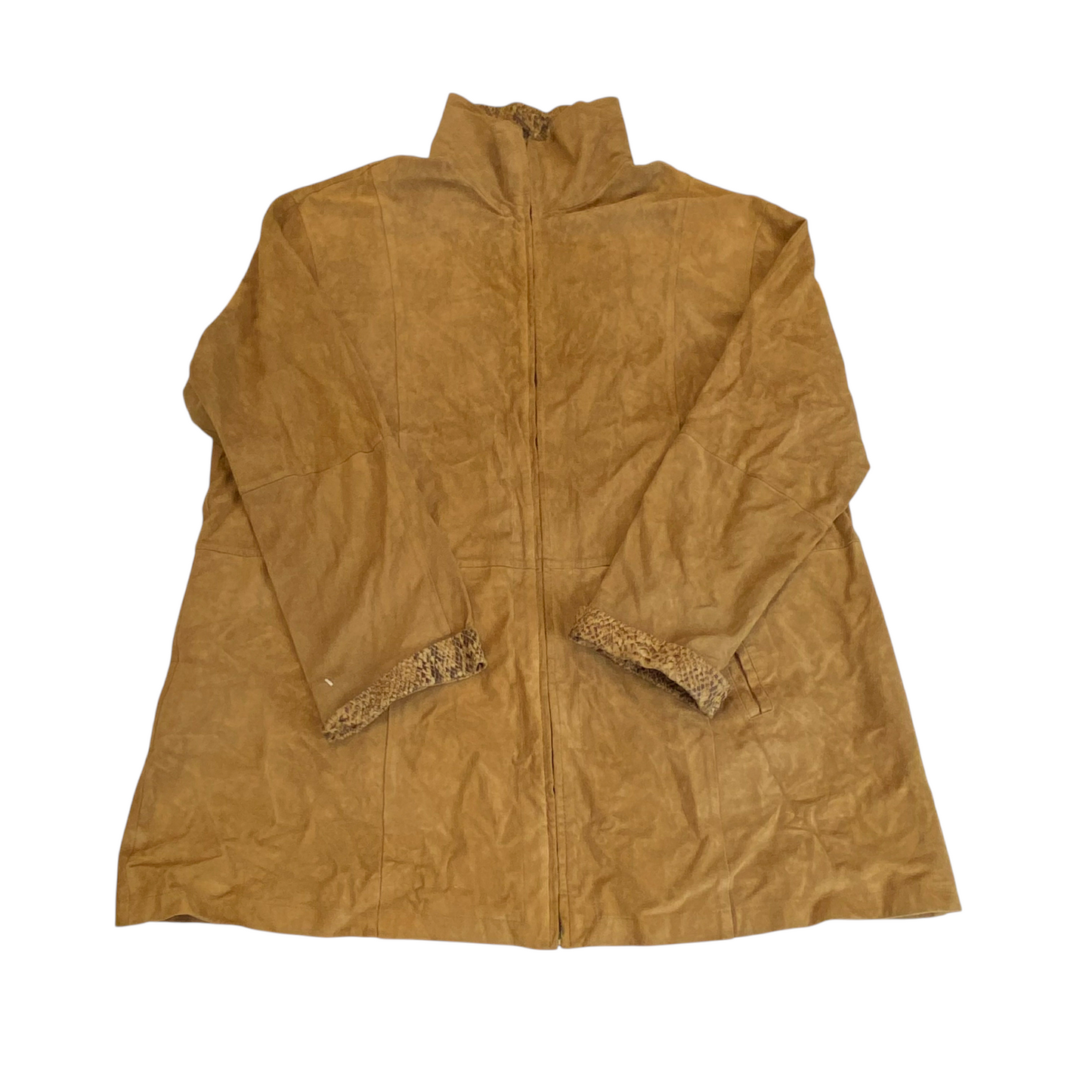Jacket Womens L Brown Suede Leather Pockets Long Sleeve Full Zipper Outdoor