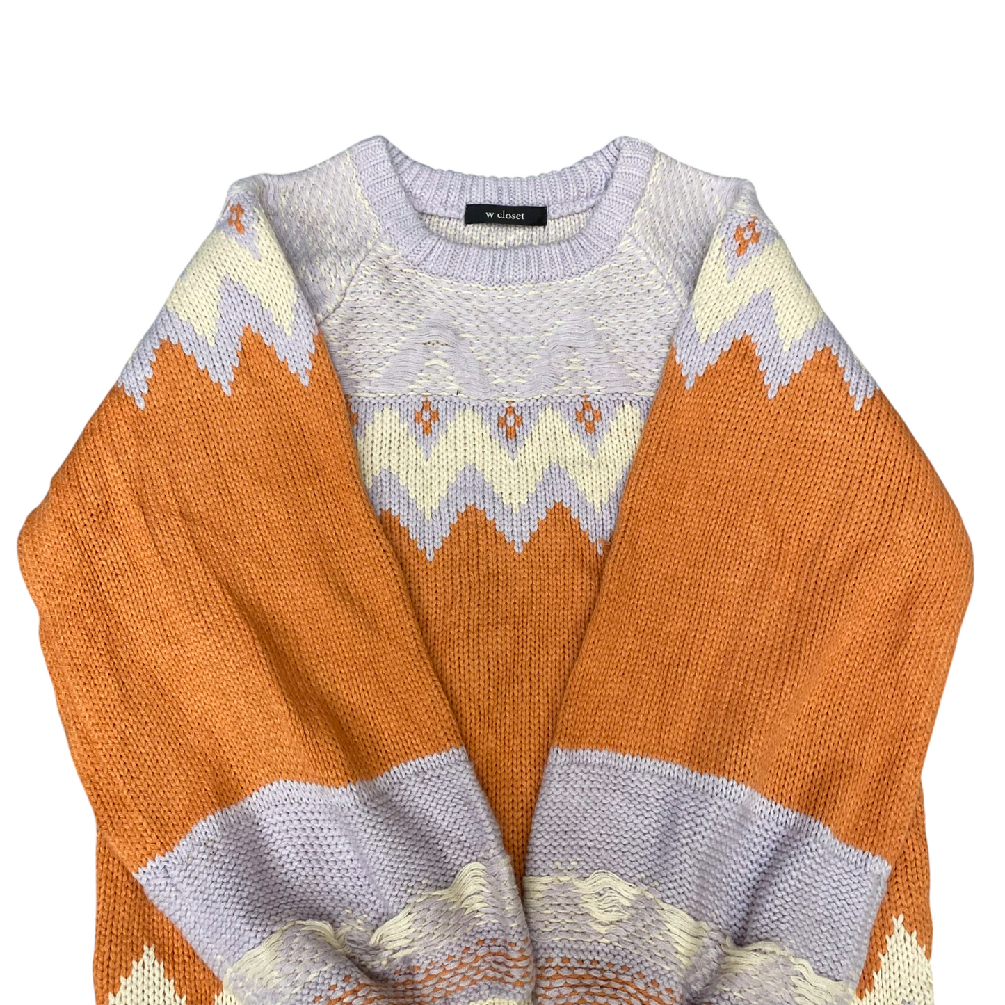 W Closet Jumper Womens Medium Orange Blue Knitted Long Sleeve Warm Pullover