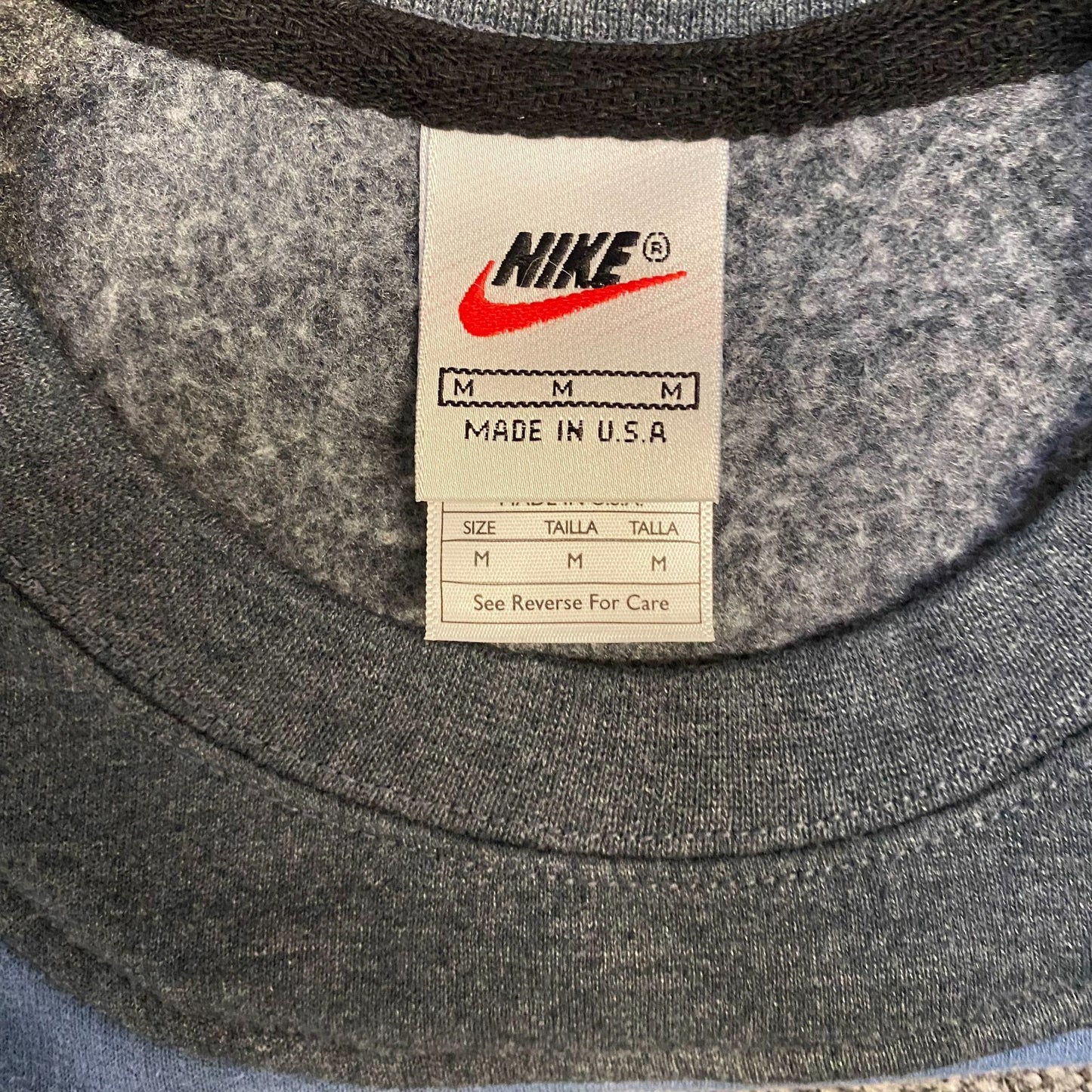 Nike Reworked Sweatshirt Mens M Grey Blue Embroidered Spellout Logo Vintage Y2K