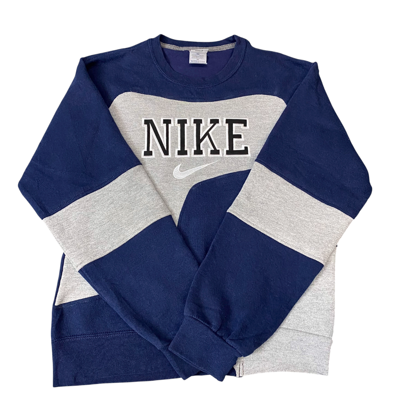 Nike Reworked Sweatshirt Mens S Blue Grey Embroidered Spellout Logo Vintage Y2K