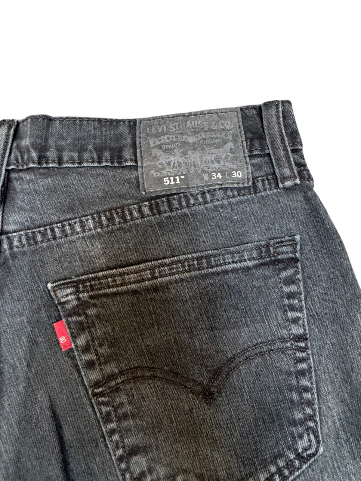 Levi's 511 Jean Shorts Fits as Mens L 34" Waist Black Denim Red Tab Frayed Hem