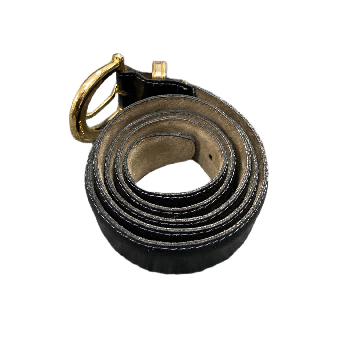 Waist Belt Mens Black Leather Classic Gold Tone D-Shape Pin Buckle 40 Inches