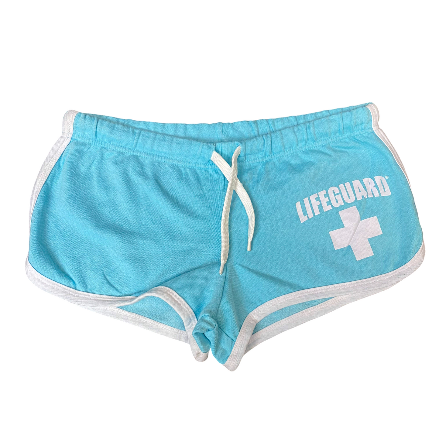 Running Sprinter Hi-Cut Shorts Womens Large Blue Drawstring Waist Dolphin Hem