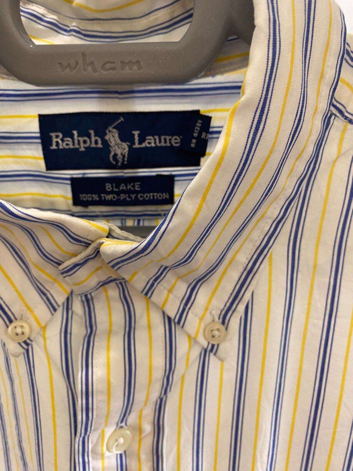 Ralph Lauren Shirt Men 2XL Yellow Striped Cotton Blake Small Blue Polo Pony Logo