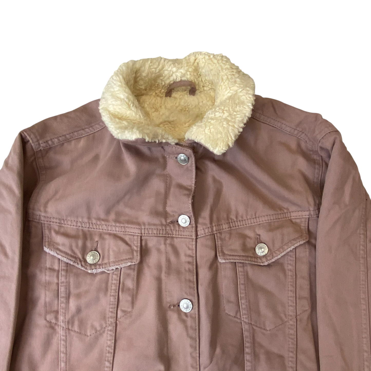 Topshop Trucker Jacket Womens L Pink Teddy Fleece Lined Collared Button Front