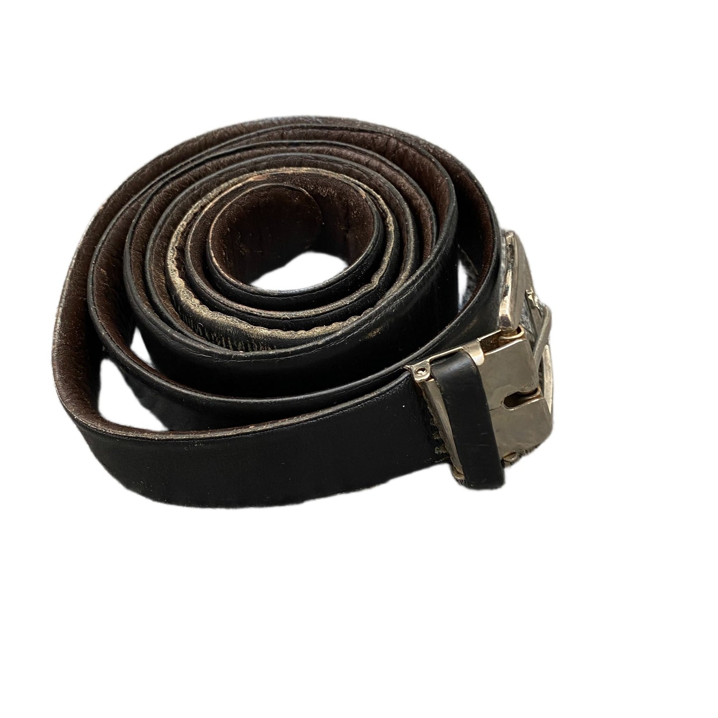 Waist Belt Mens Black Leather Adjustable Reversible Silver Pin Buckle 65 Inches