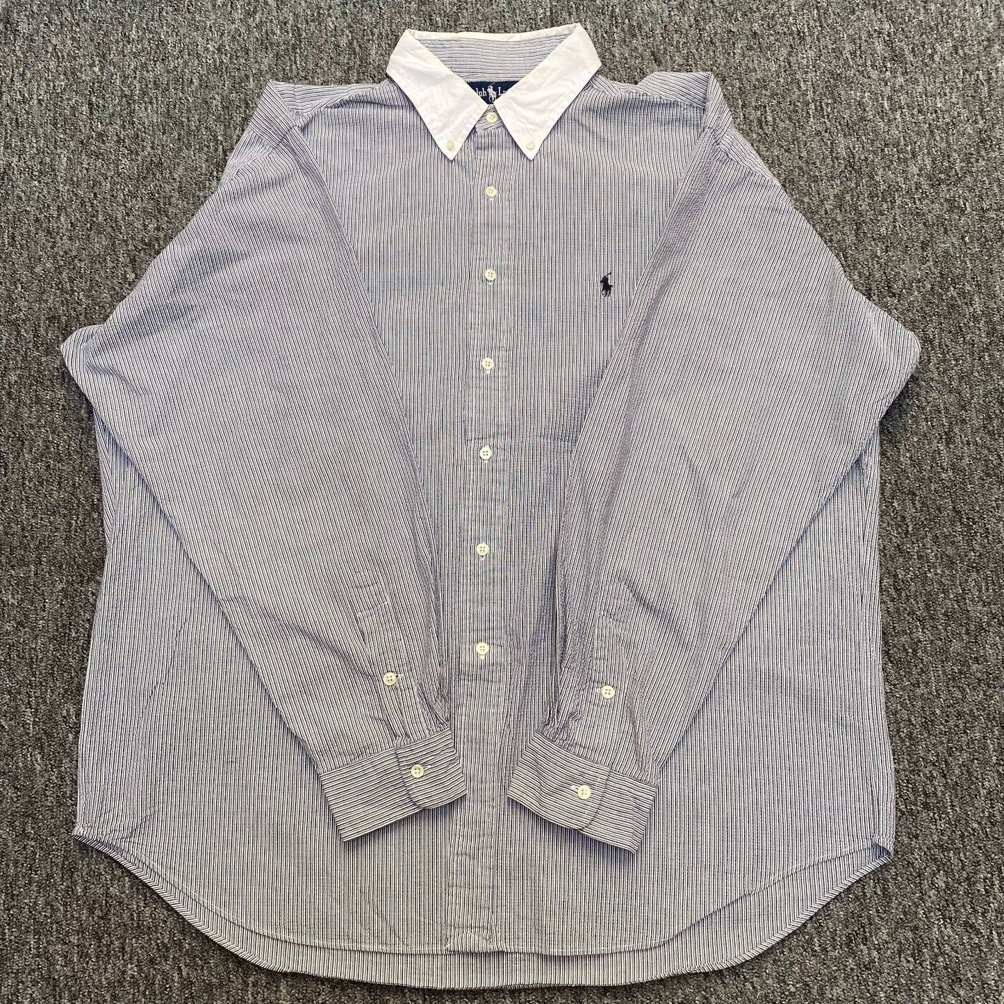 Ralph Lauren Blaire Shirt Mens XL Navy White Striped Button Down Black Pony Logo