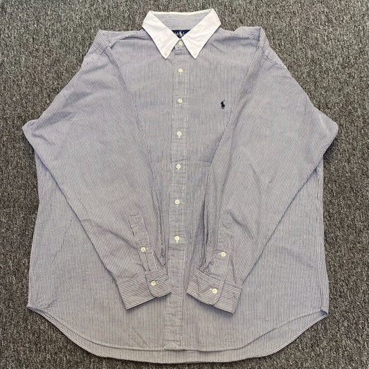 Ralph Lauren Blaire Shirt Mens XL Navy White Striped Button Down Black Pony Logo