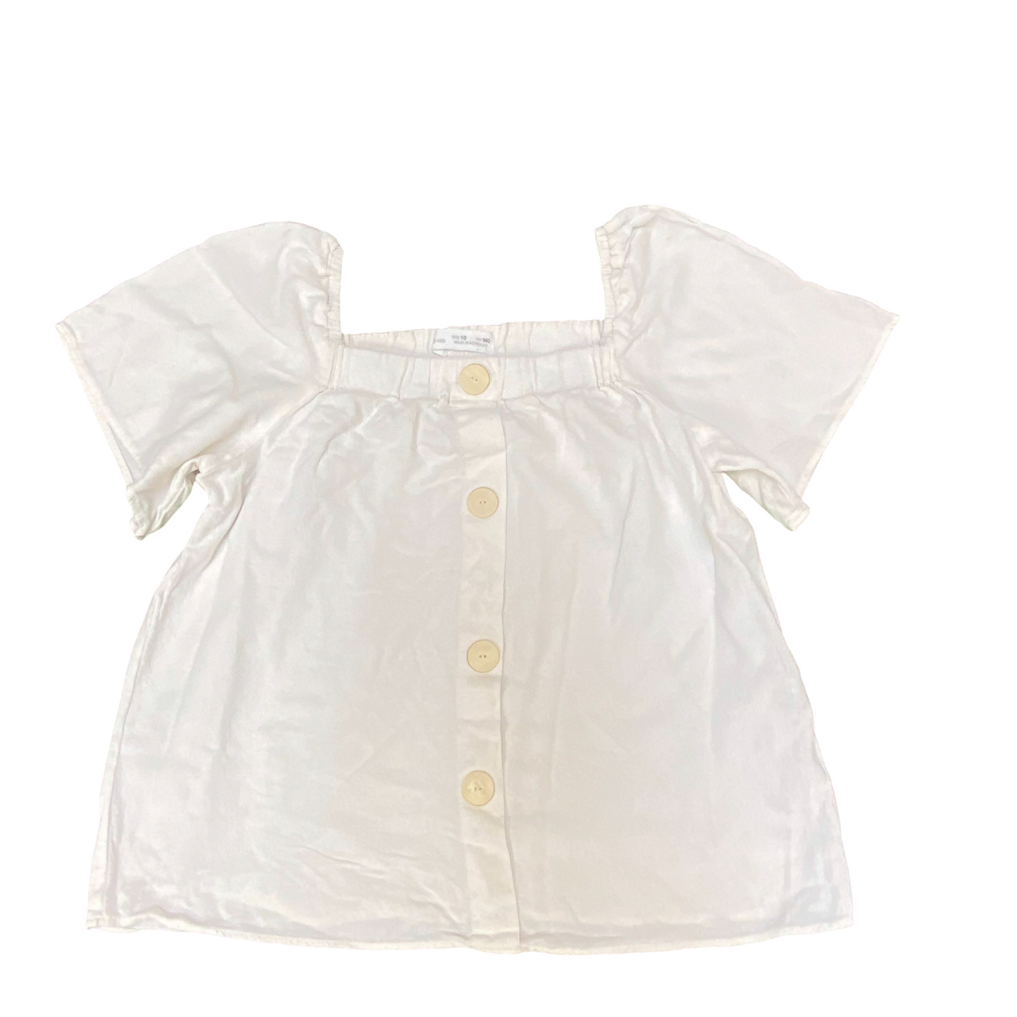 Zara Kids Blouse Top Girls S White Short Sleeve Square Neck Button Front Outdoor