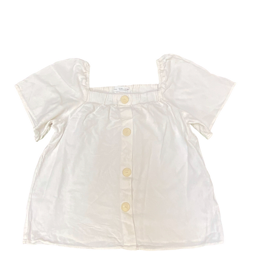 Zara Kids Blouse Top Girls S White Short Sleeve Square Neck Button Front Outdoor