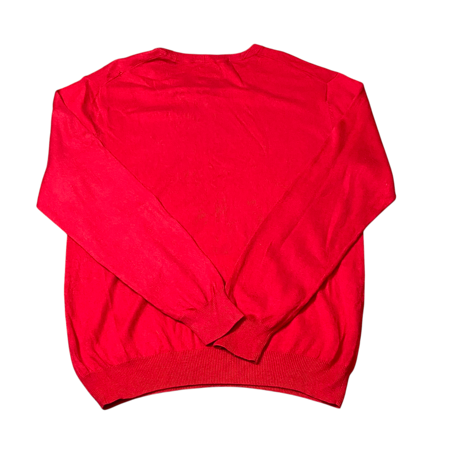 Chaps Gauge Jumper Mens Medium Red Cashmere Ribbed Hem & Cuff V Neck Pullover