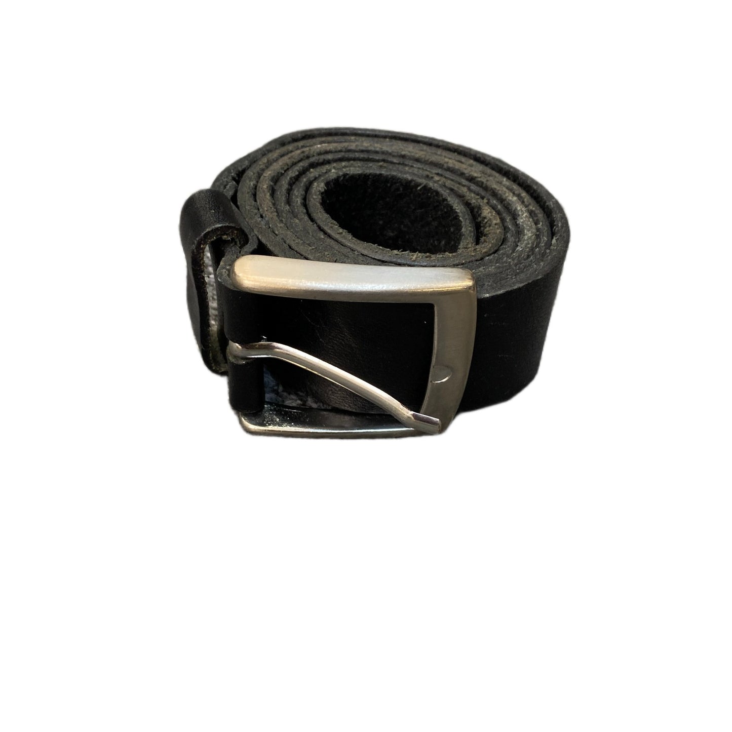 Waist Belt Mens Black Leather Adjustable Stainless Steel Silver Buckle 42 Inches