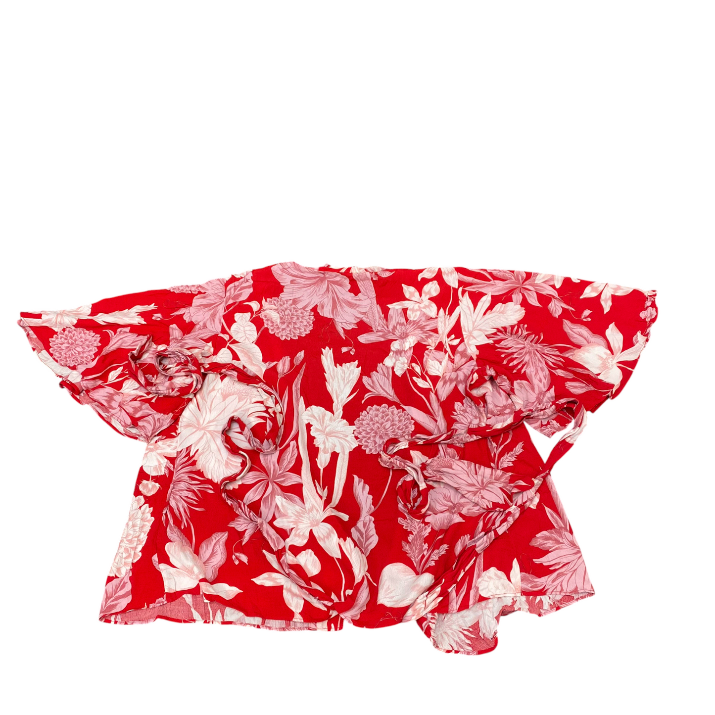 Witchery Blouse Top Womens M Red Floral Short Sleeve V-Neck Tie Front Outdoor