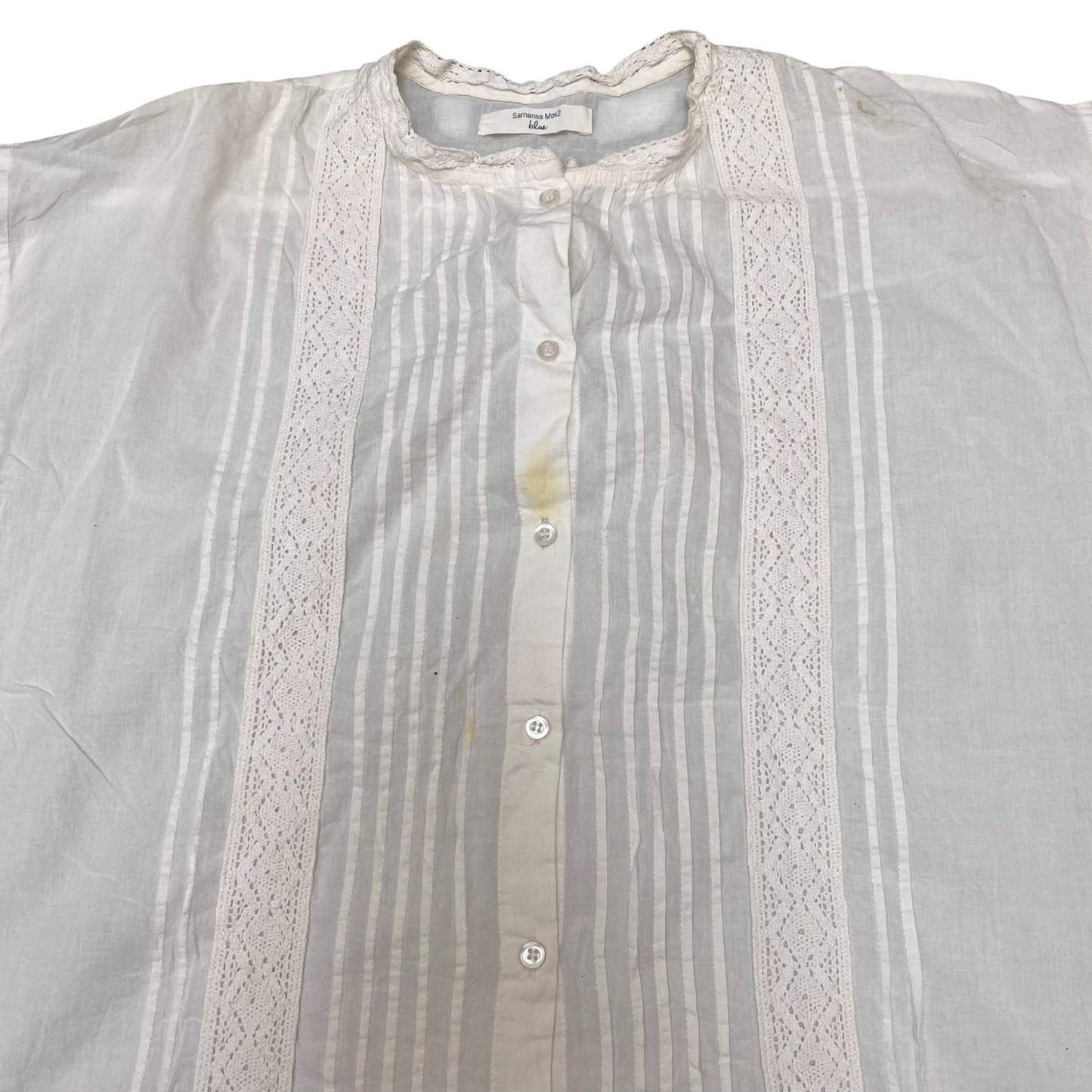 Shirt Top Womens L White Short Sleeve Lace Pintuck Detail Button Down Outdoor