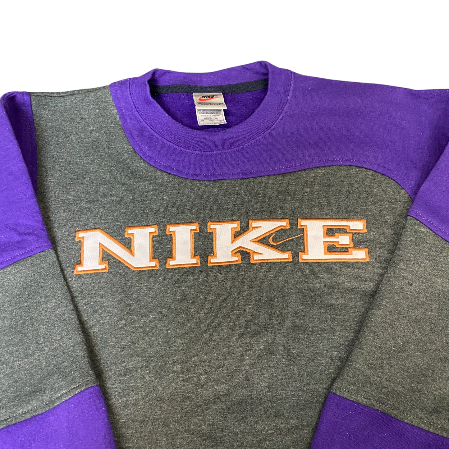 Nike Reworked Sweatshirt Men M Grey Purple Embroidered Spellout Logo Vintage Y2K