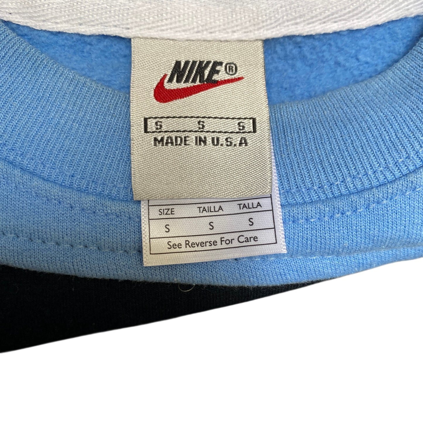 Nike Reworked Sweatshirt Mens S Blue Black Embroidered Spellout Logo Vintage Y2K