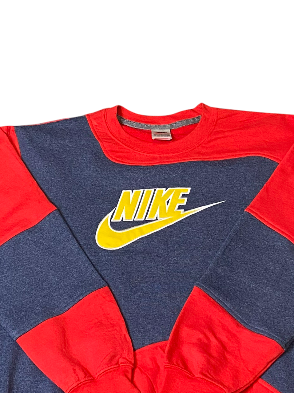 Nike Reworked Sweatshirt Mens Large Red Blue Spellout Logo Crew Neck Vtg Y2K