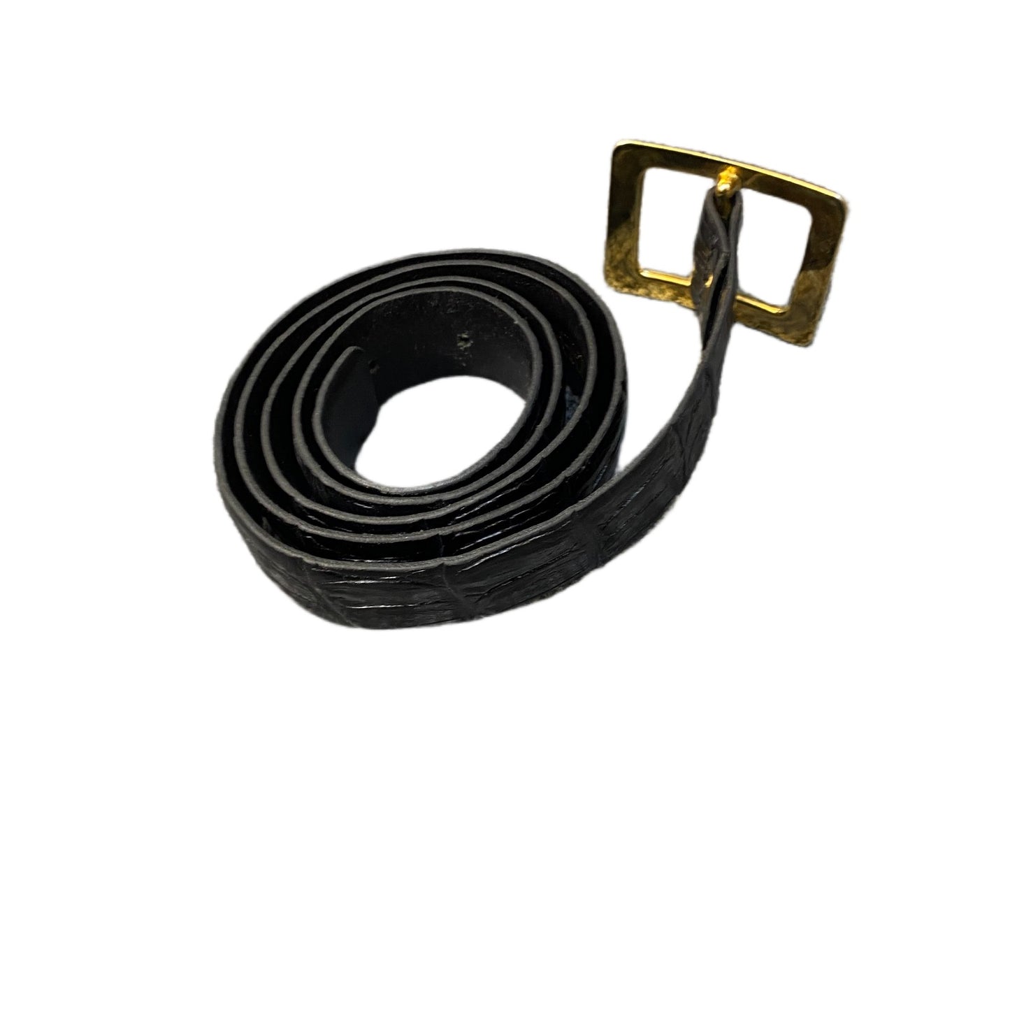 Zara Waist Belt Mens Black Patent Leather Adjustable Gold Pin Buckle 37.5 Inches