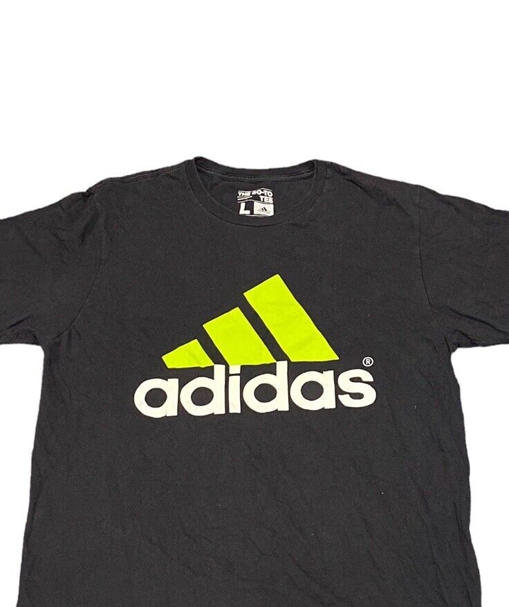 Adidas T-Shirt Black Mens L Green Front Logo