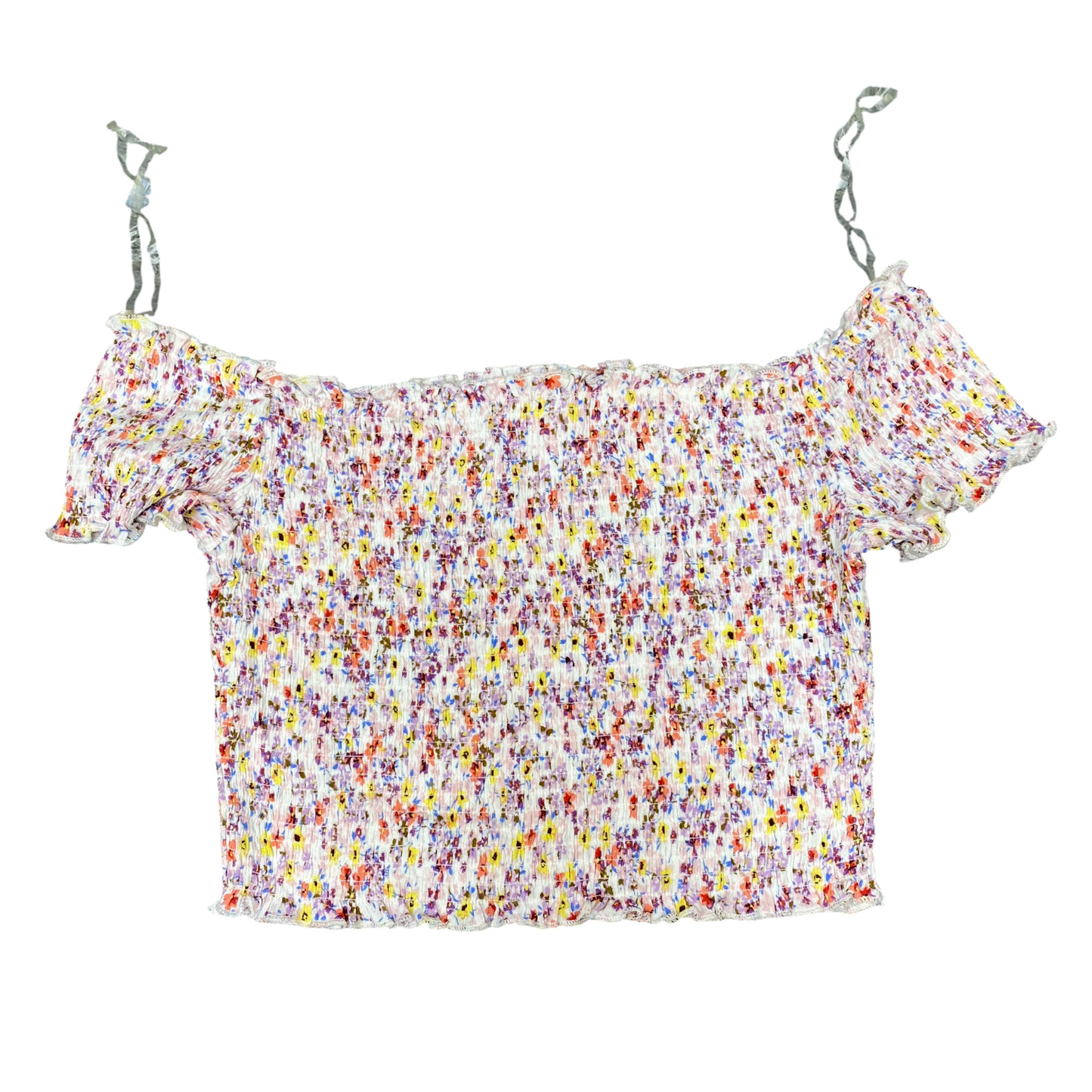 No Boundaries Blouse Top Womens S Multi Floral Smocked Off Shoulder Pullover