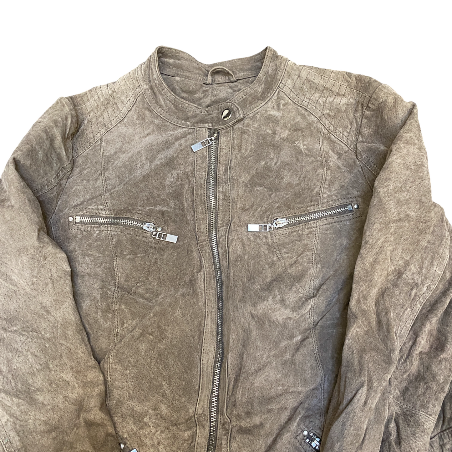 The Outerwear C&A Suede Leather Biker Jacket Womens Large Brown Lined Full Zip