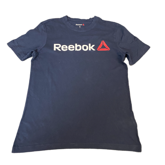 Reebok T-Shirt Womens Small Navy Graphic Logo Casual Short Sleeve Crew Neck Tee