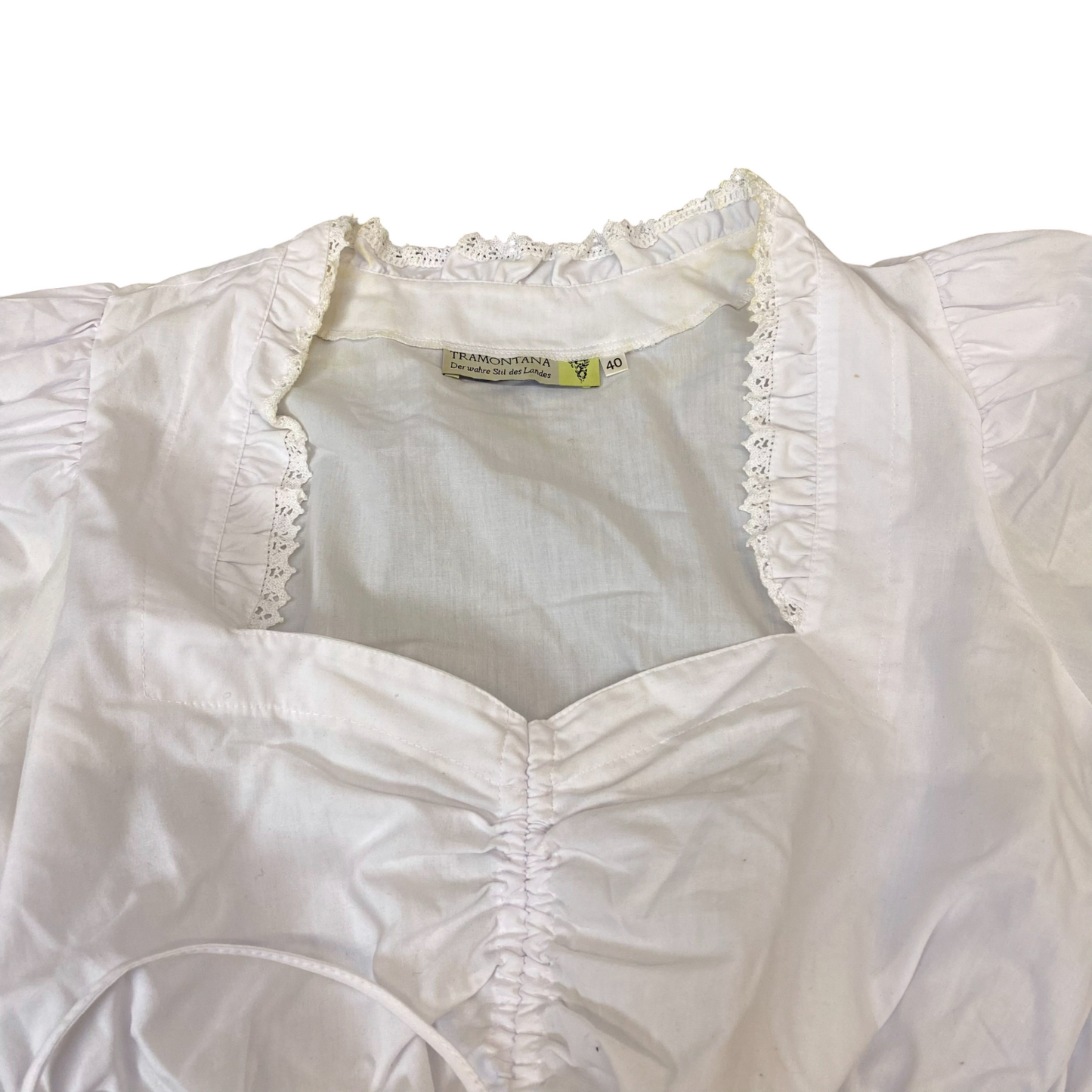 Tramontana Dirndl Cropped Top Womens M White Lace Trim Square Neck Puff Sleeve