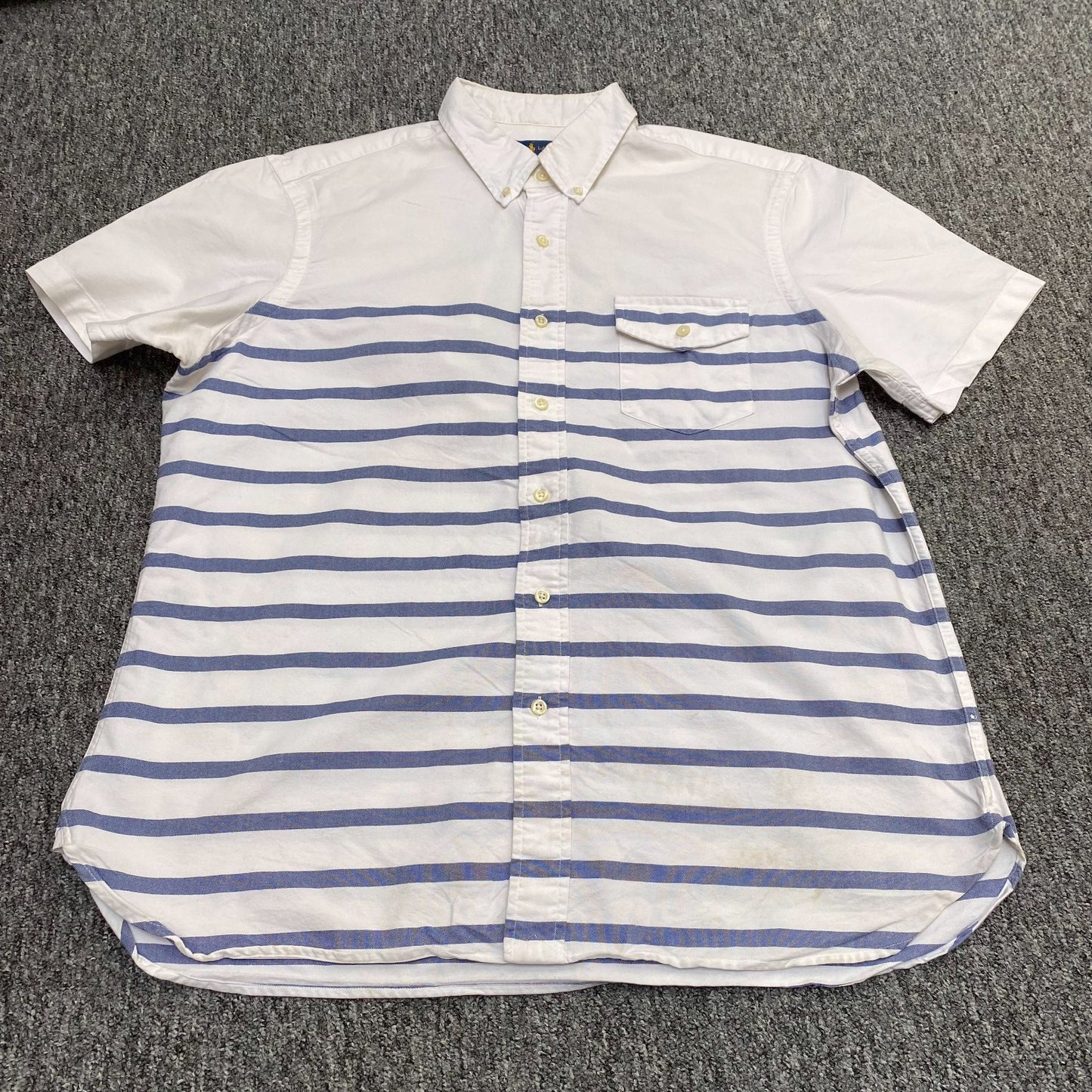 Ralph Lauren Shirt Mens L White Blue Striped Short Sleeve Pocket Button Down