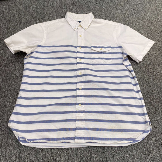 Ralph Lauren Shirt Mens L White Blue Striped Short Sleeve Pocket Button Down