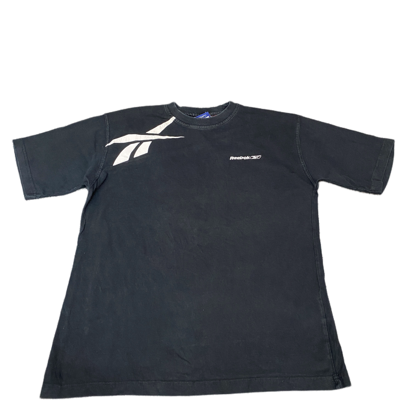 Reebok T-Shirt Womens L Black Graphic Print Stretch Heavyweight Short Sleeve Tee