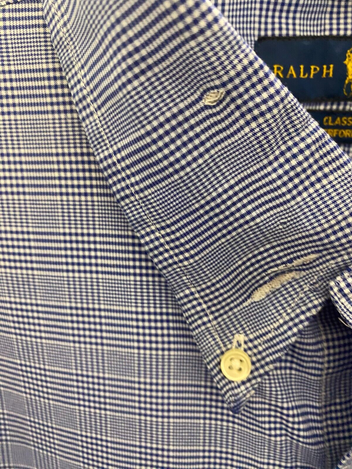 Ralph Lauren Shirt Mens 2XL Blue Houndstooth Casual Small Blue Polo Pony Logo