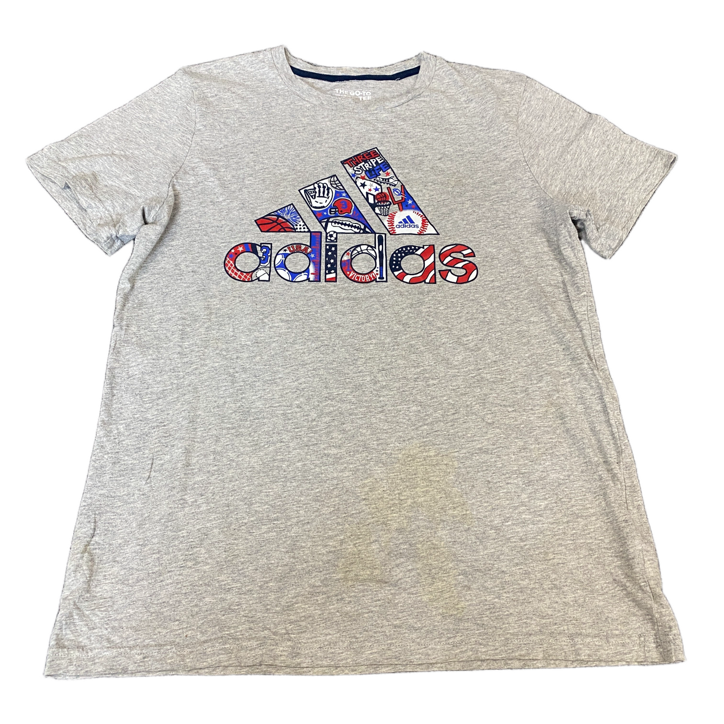 Adidas The Go-To T-Shirt Womens M Grey Graphic Logo Short Sleeve Crew Neck Tee